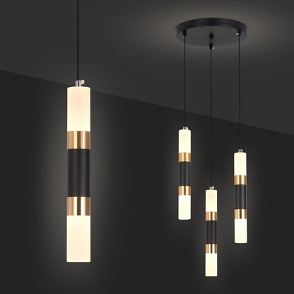 YT YATAI LIGHTING LED Pendant Light Ceiling 3 Heads,Dining Room Table Pendant Light,Black Gold Modern Cylinder Shape Pendant Lamp,Adjustable Color Temperature Acrylic Hanging Light(18W,3-Lights)