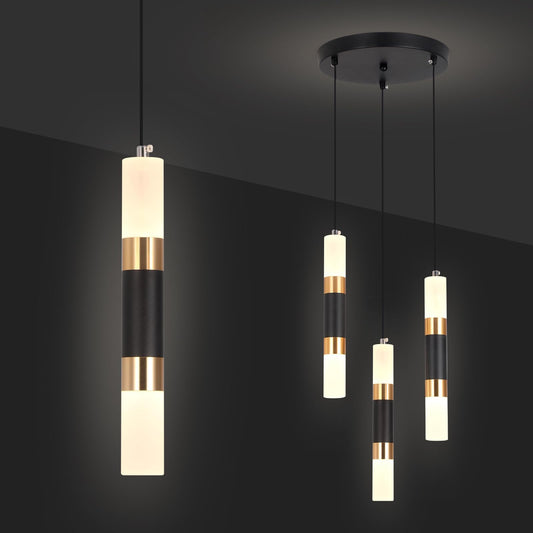 YT YATAI LIGHTING LED Pendant Light Ceiling 3 Heads,Dining Room Table Pendant Light,Black Gold Modern Cylinder Shape Pendant Lamp,Adjustable Color Temperature Acrylic Hanging Light(18W,3-Lights)