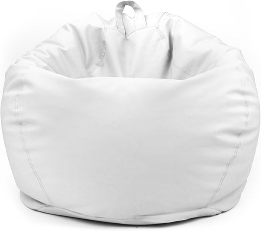 LUXE DECORA Classic Round Faux Leather Bean Bag with Polystyrene Beads Filling (L, White)