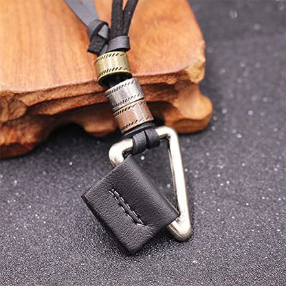 JczR.Y Leather Necklace for Men Double Circle Rings Leather Rope Pendant Necklace Punk Leather Chain Disc Ring Necklace Vintage Jewelry Gift