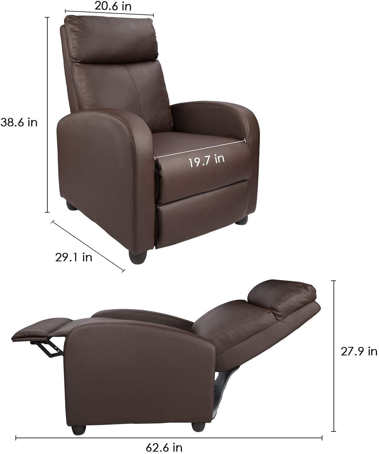 Mahmayi Recliner Chair Padded Seat Pu Leather For Living Room Single Sofa Recliner Modern Recliner Seat Club Chair Home Theater Seating (Black)