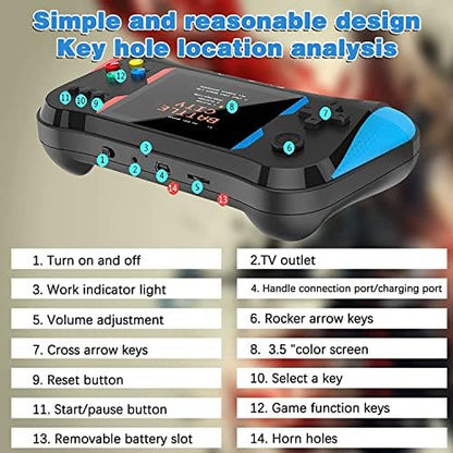 Handheld Game Console for Kids Adults, 3.5'' LCD Screen Retro Handheld Video Game Console, Preloaded 500 Classic Retro Video Games with Rechargeable Battery, Support 2 Players and TV Connection (AA)