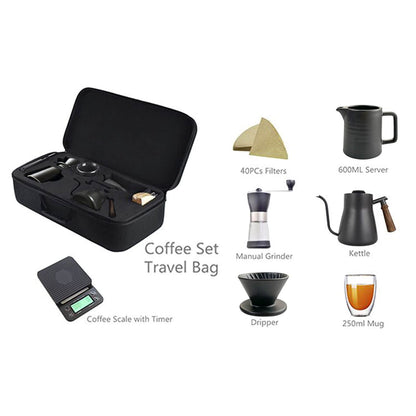 SOTECH V60 Pour Over Coffee Maker gift set All in 1 Coffee Accessories Tools,304 Stainless Gooseneck Kettle with Thermometer,Coffee Grinder V60 Dripper Brewer&filters Server of Coffee Set travel Bag