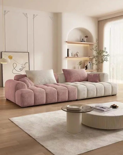 Cheese cube cream style fabric sofa living room sofa living room bedroom simple sofa (96 x 200 cm, OFF-WHITE)