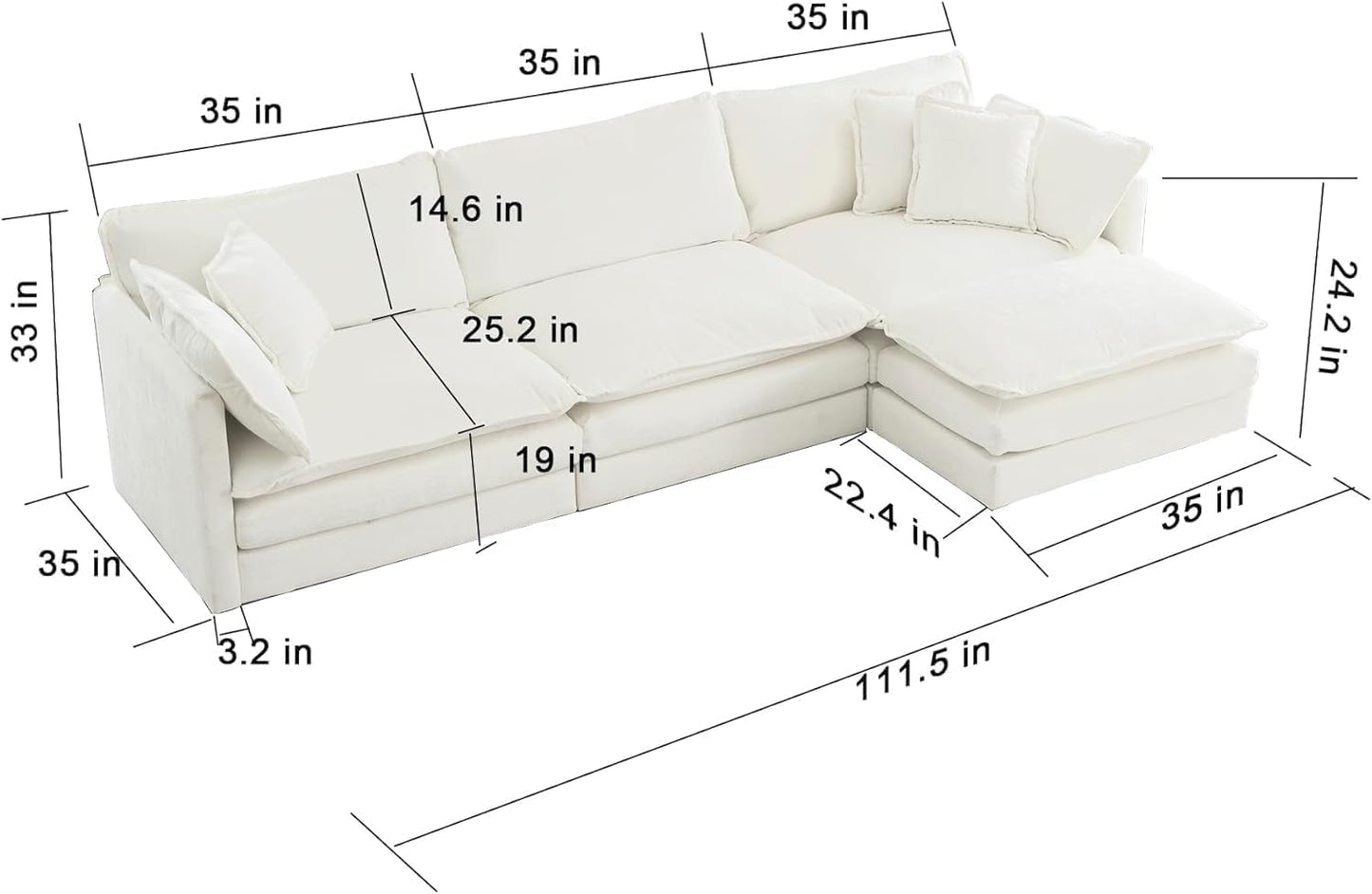 Comfynest L Shape Teddy Sofa Modern Nordic Style Sectional Couch For Small Living Rooms (Beige)