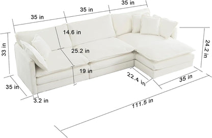 Comfynest L Shape Teddy Sofa Modern Nordic Style Sectional Couch For Small Living Rooms (Beige)