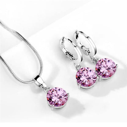 Jewelry Set Heart Pendant Necklace and Earrings Set Cubic Zirconia Jewellery for Women