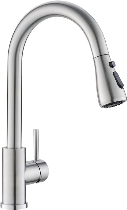 DAYONE Chrome Kitchen Faucet with Pull Down Sprayer, Single Handle Kitchen Mixer with 3 Water Modes Stainless Steel Kitchen Taps