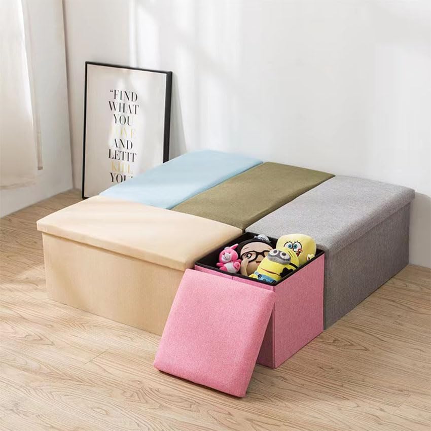 Packingoutlet Thickened Linen Storage Ottoman Bench, 76x38x38cm