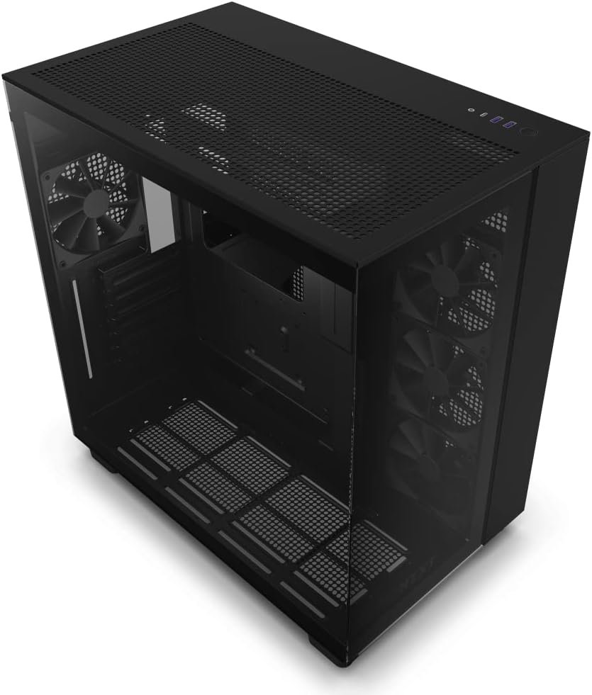 NZXT H9 Flow Dual-Chamber ATX Mid-Tower PC Gaming Case – High-Airflow Perforated Top Panel – Tempered Glass Front & Side Panels – 360mm Radiator Support – Cable Management – Black, CM-H91FB-01