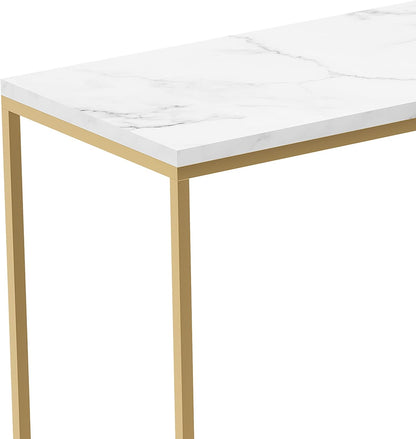 Safdie & Co. - Marble White Console Tables for Entryway, Gold Metal Console Table, Use As Doorway Table, Narrow Bar Table, or Accent Furniture for Decorating Foyer, 31 x 12 x 28 inches