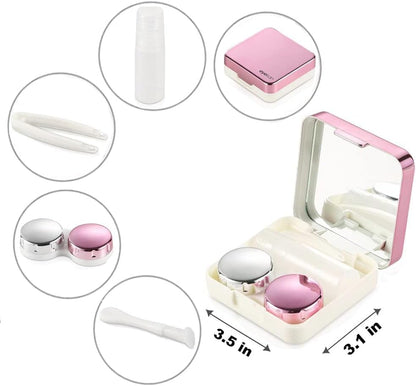 Azonee 4pcs Contact lense Case, Travel Durable Contact Case Kit, Portable Soft Contact Lenses Remover and Insertion Tool with Mirror, for Outdoor Daily Use