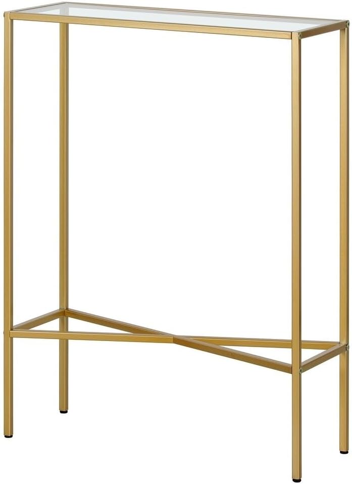 JOHN'SDECOR Small Console Table Entryway Table Sofa Side Table Metal Console Table With Clear Glass Modern Console Table TV Stand Modern Hallway Narrow Console Table For Living (Gold)