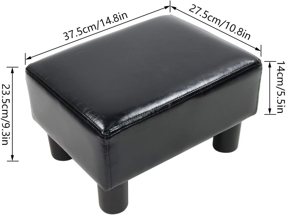 KKTONER PU Leather Ottoman Stool Modern Rectangle Seat Chair Footstool Black