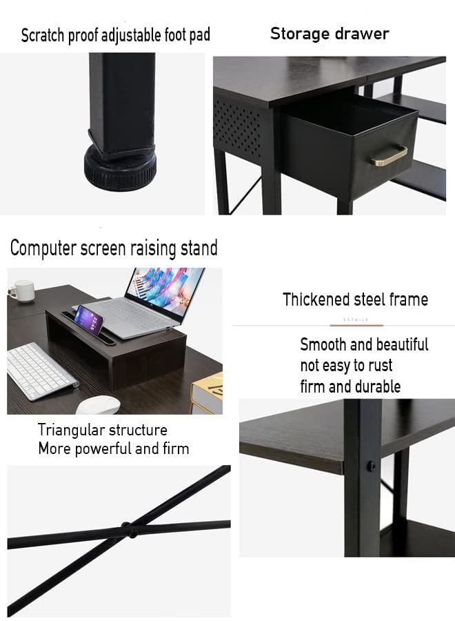 Chulovs 55" Office Desk, Computer Desk with Drawers Study Writing Desks for Home with 2 Storage Shelves, Desks Workstations for Home Office Bedroom (Black)