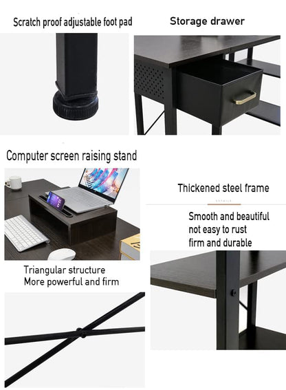 Chulovs 55" Office Desk, Computer Desk with Drawers Study Writing Desks for Home with 2 Storage Shelves, Desks Workstations for Home Office Bedroom (Black)