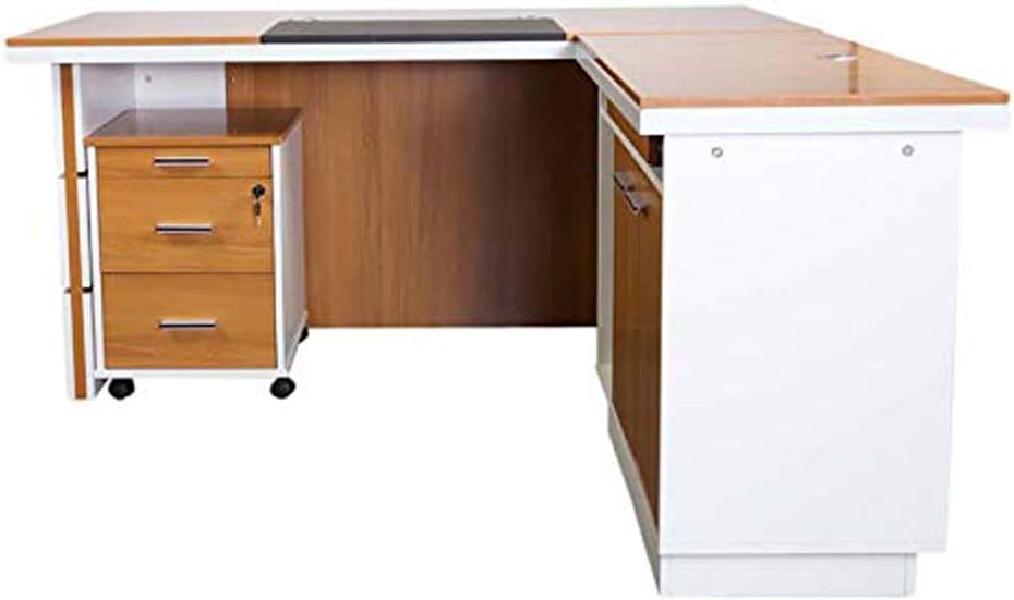 Mahmayi Zelda M225-16 Modern Executive Desk with Check Writing Ledge, Underneath Storage Cubby, Locking Drawer, and Storage Cabinet - Office Furniture for Productivity - Walnut/White (160cm)