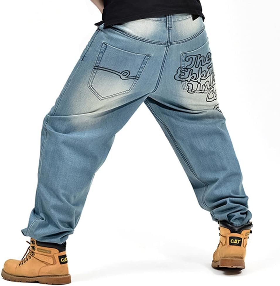 LUOBANIU Men's Vintage Hip Hop Style Baggy Jeans Denim Loose Fit Dance Skateboard Pants