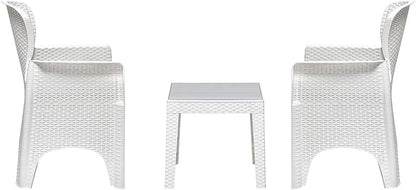 Nilkamal Breeze Plastic Patio Seating Set (1 Table+2 Chair) Outdoor Lawn Yard Terrace Balcony Seating WHITE