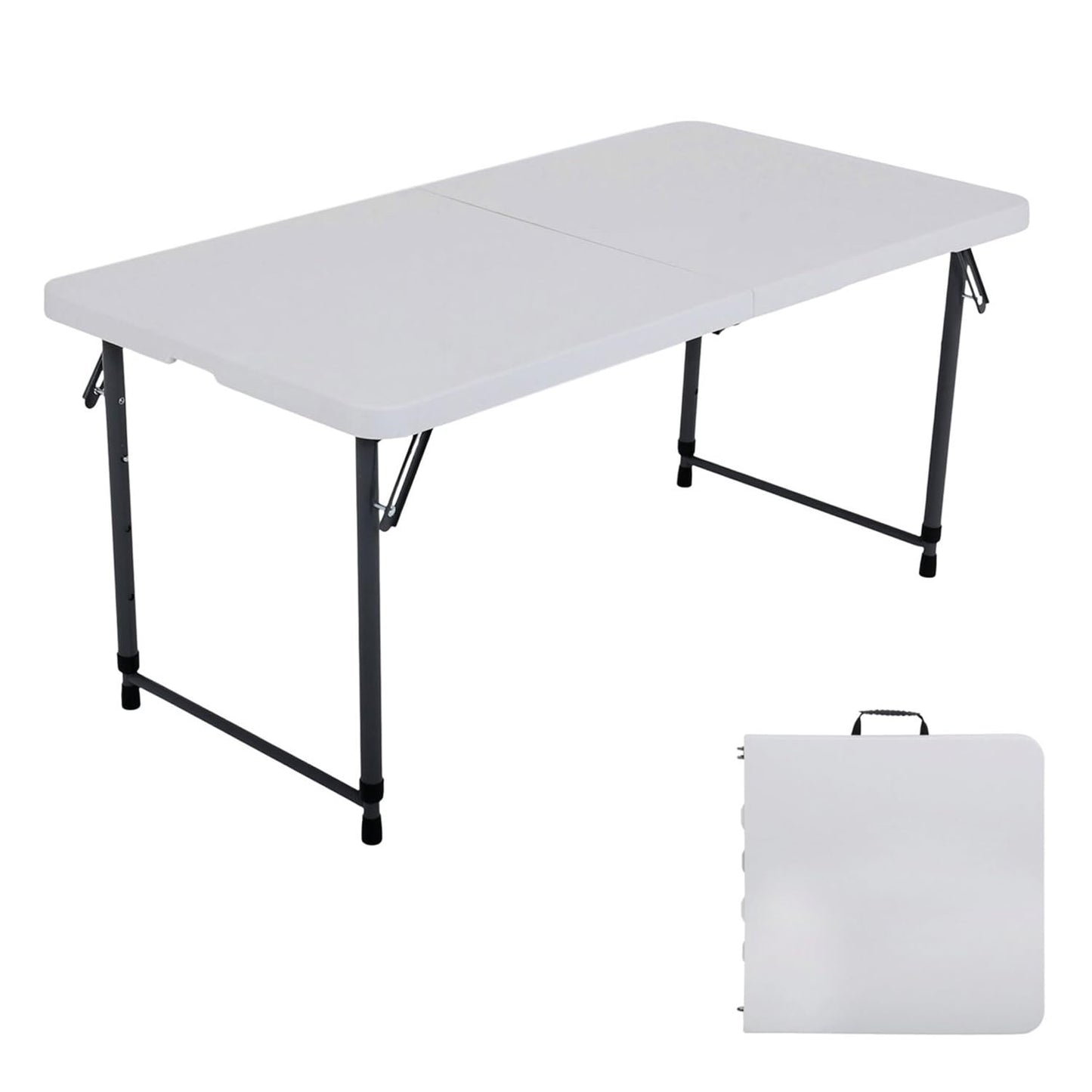 woodandgas outdoors Wood and Gas Portable Folding Plastic Table - 3 Adjustable Heights, HDPE Table Top & Steel Frame, 122 x 60.5 x 56 cm Open Size, Foldable for Easy Storage