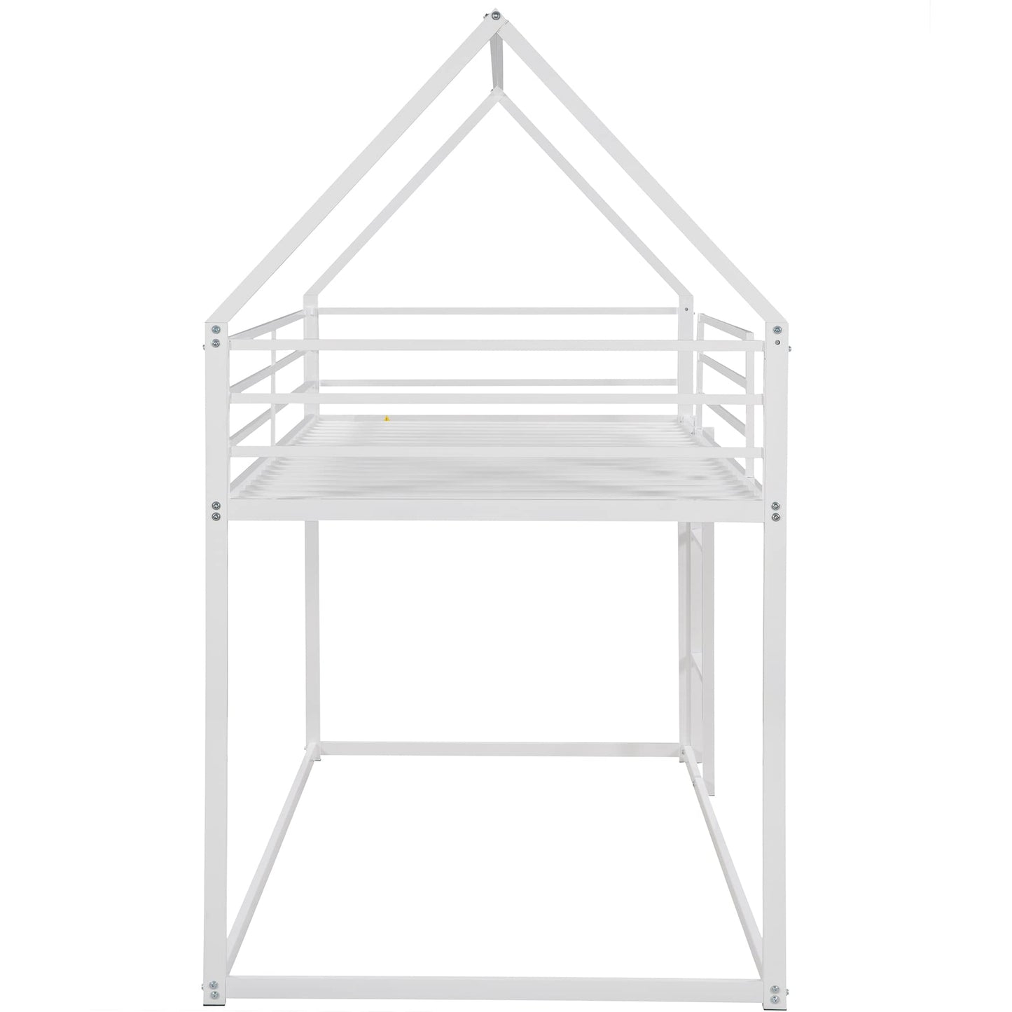 Lostcat Twin Over Twin Low Bunk Bed, House Bed for Kids, House-Shaped Solid Pine Wood Bed Frame w/Safety Guardrail & Ladder, No Box Spring Needed, for Girls, Boys - White