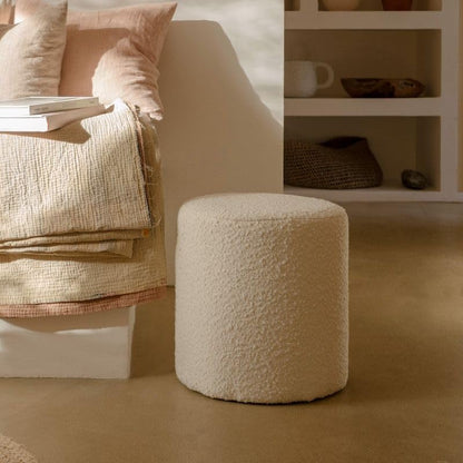 Boucle Off-White Round Pouf,Ottoman (45x40 CM) Pouf Foot Stool, Round Boucle Seat, Foot Rest, Round Pouf Boucle, Footrest, Footstool, for the Living Room, Bedroom, and Kids Room