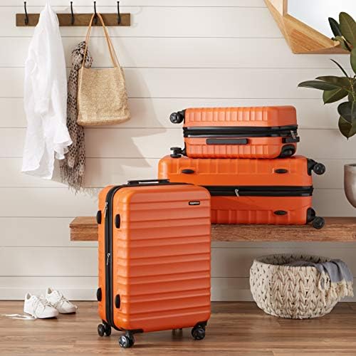 Amazon Basics 3-Piece Set Hardside Spinner- 20/24/28 Inch (50/60/71 cm) Material: ABS, Orange