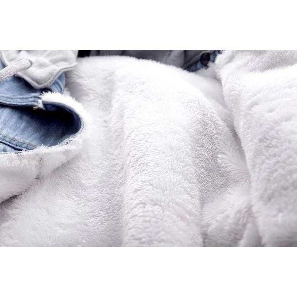 Denim Jacket Women Winter Korean Style Hooded Short Long-Sleeved Woolen Cloth Plus Velvet Thick Lamb Wool Cotton Coat