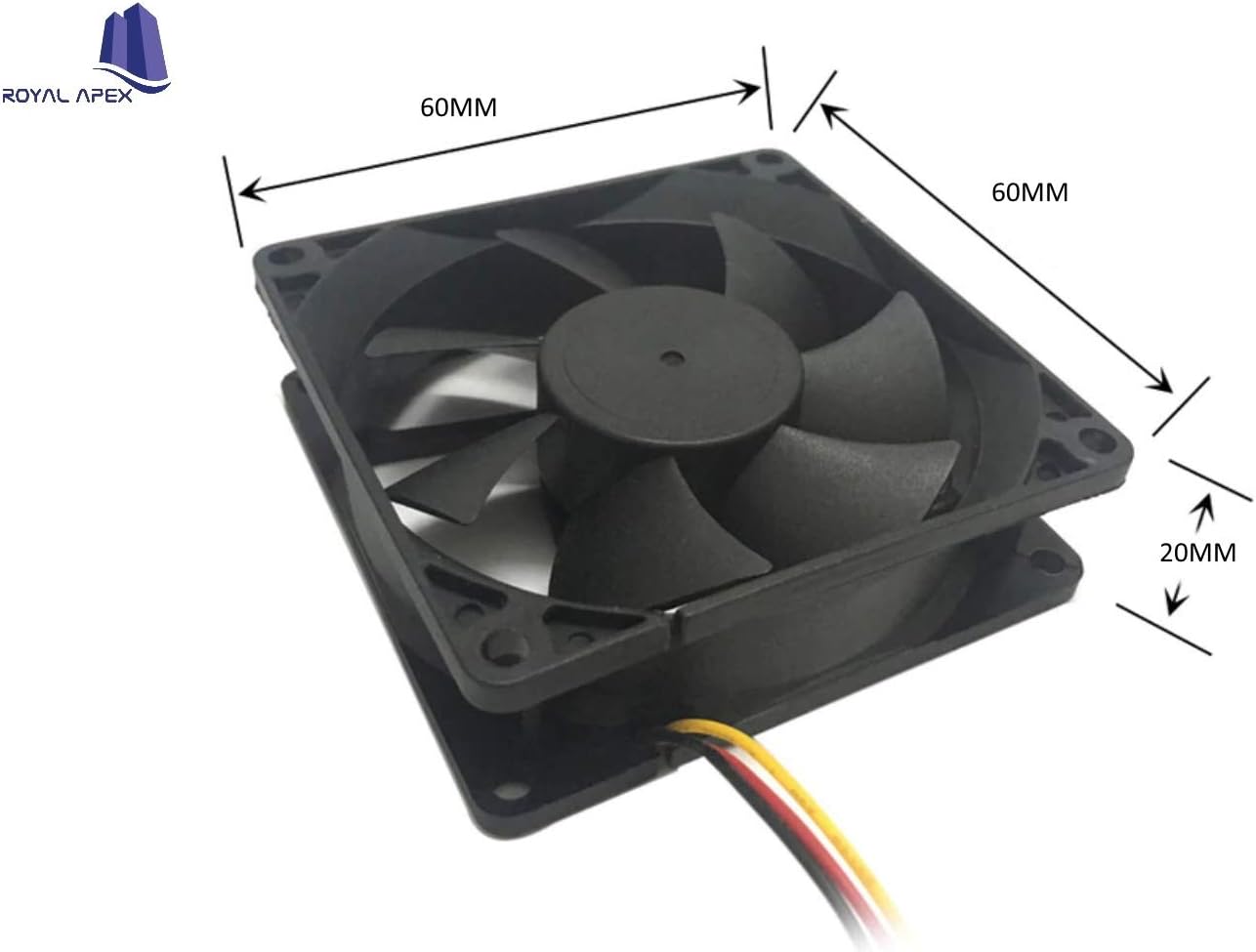 Royal Apex Silent Brushless Cooling Fan for Computer CPU System Heatsink Graphics and Multi use (60x60x20mm, 12v)