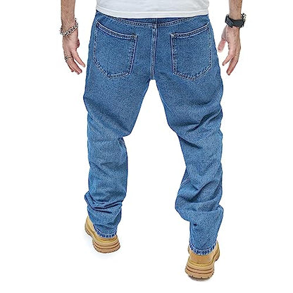 WEIBUMAOYI Men's Loose Fit Pants Relaxed-Fit Men Jeans Washed Oversize Straight Leg Carpenter Jean