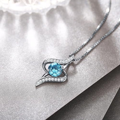 925 Sterling Silver Pendent Necklace With blue Zirconia in the middle jewelerry jewellery for women girls and lovers as a Gift with gift box fashion women jewelry necklace