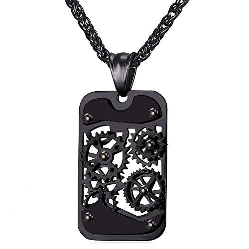 U7 Men Steampunk Jewelry Stainless Steel Rope Chain Cool Gear Pendant Necklace, 22/24/26 Inch Length, With Gift Box