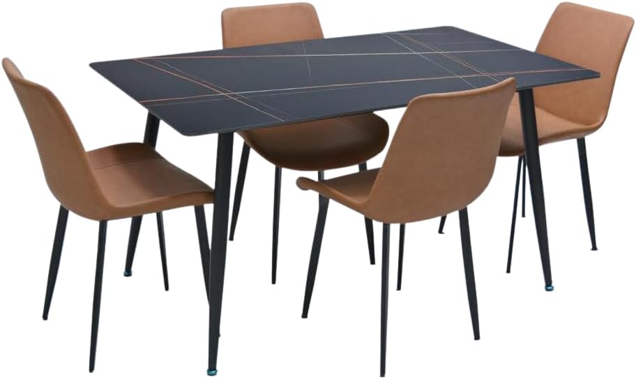 Karnak 5-Pieces Dining Table Chairs Set Modern Dinner 1-Desk & 4-Chairs for Dining Room Kitchen Lounge Adjustable Table Comfortable chairs, Coffeeshop Cafeteria Set Chairs Table K-DS21 (Brown&Black)