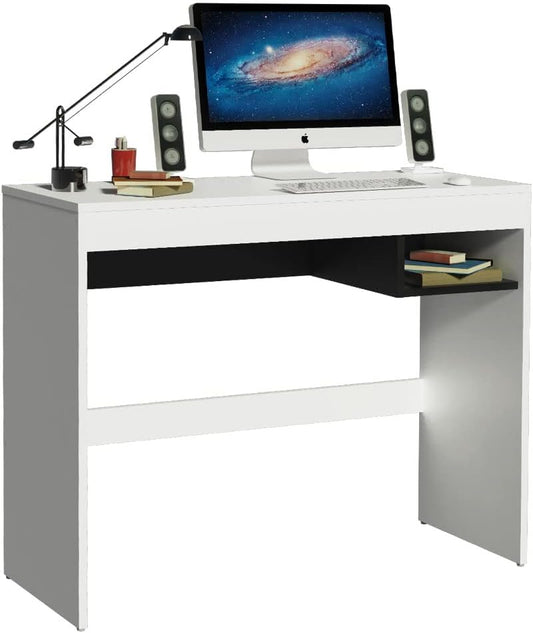 MADESA Compact Home Office Computer Desk, Small Study Writing Table, Workstation, 91 W x 76 H x 36 D Cm - White