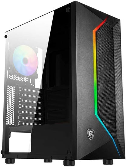 MSI MAG Vampiric 100R Mid Tower Gaming Computer Case - with 120mm ARGB Rear Fan & 120mm Front Fan, Front Mesh Panel, Tempered Glass Window, Magnetic Dust Filter - Black