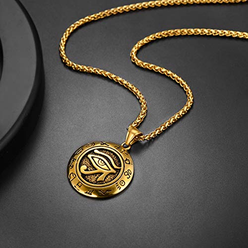 U7 Ancient Egyption Jewelry Stainless Steel 18K Gold Plated Eye of Horus Necklace, Ankh Cross Pendant, Men Women Fashion Jewelry with Chain 22 Inch, Send Gift Box