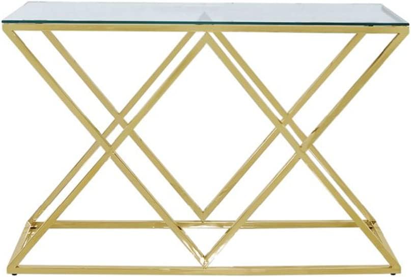 Vanity Living Console Table Modern Tempered Glass Top, Entryway Table Madrid Chrome Sturdy Stainless Steel Frame, Narrow Hallway Table for Living Room