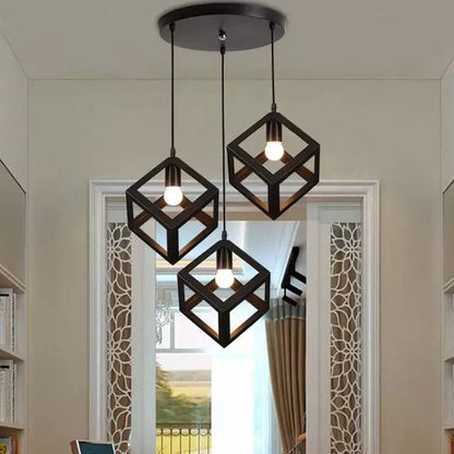 HUA QIANG WANG Industrial Pendant Light, 3-Light Vintage Black Ceiling Lamp, Adjustable Height Hanging Chandelier Lighting Fixture for Kitchen Island Living Room Dining Room Bedroom