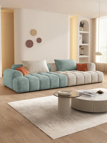 Cheese cube cream style fabric sofa living room sofa living room bedroom simple sofa (96 x 200 cm, OFF-WHITE)