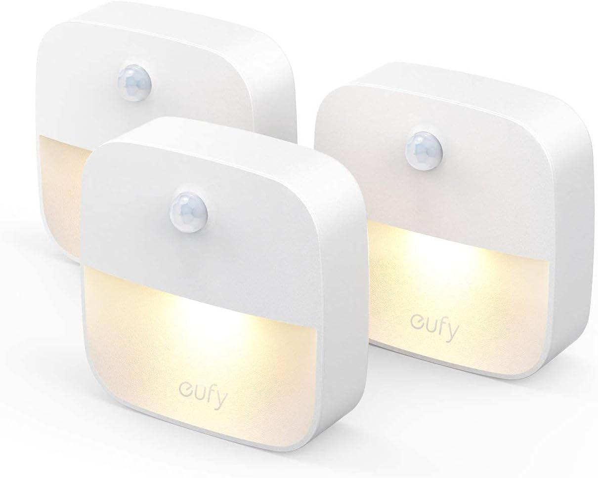 eufy by Anker, Lumi Stick-On Night Light, Warm White LED, Motion Sensor, Bedroom, Bathroom, Kitchen, Hallway, Stairs, Energy Efficient, Compact, 3-Pack