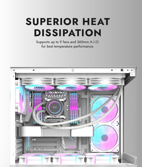 darkFlash DS900 Air Gaming PC Case, Computer Chassis with Tempered Glass Panels, 7 Expansion Slots, 0.5 SPCC, ATX M-ATX ITX,HDD/SSD, Computer Cabinet (No Fans Included)