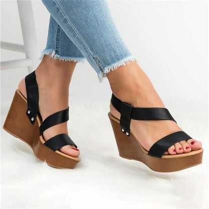 WEDFGX Women Sandals Wedge Platform Sandals Summer Slip On Ladies High Heels Shoes Fashion Open Toe Casual Female Footwear