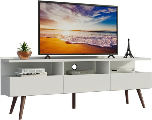 MADESA TV Stand with 3 Doors, for TVs up to 65 Inches, Wood, 160 x 58 x 36 Cm - White