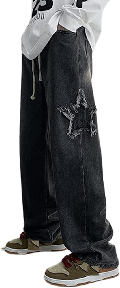 FantasyGears Y2k Jeans Men Grunge Hip Hop Baggy Pants Straight Leg Graphic Denim Joggers Loose Goth Trousers Streetwear