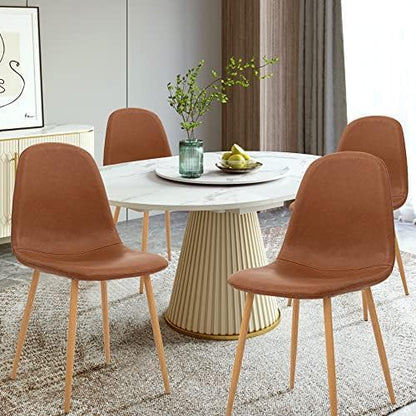 CangLong Washable PU Cushion Seat Back, Mid Century Metal Legs for Kitchen Dining Room Side Chair, 4 pcs pack, Brown 4