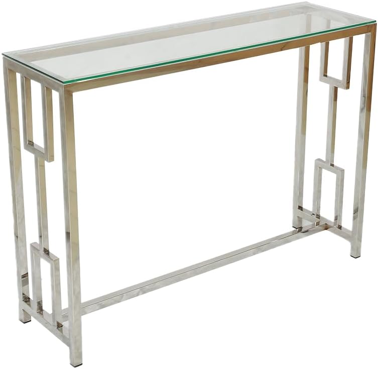 RIGID Console Table | Corner End Table with Stainless Steel Frame and Glass Top for Living Room, Office