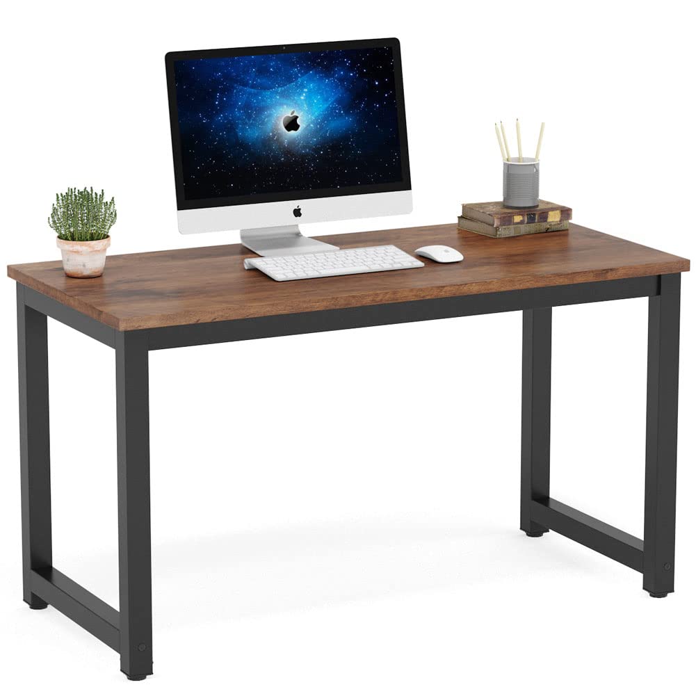 Tribesigns Computer Desk, Large Office Desk Computer Table Study Writing Desk for Home Office, Walnut + Black Leg, 63 X 23.6 inch