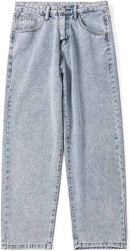 Rexcyril Men's Loose Fit Straight Leg Denim Jeans Baggy Wide Leg Plain Pants Trousers