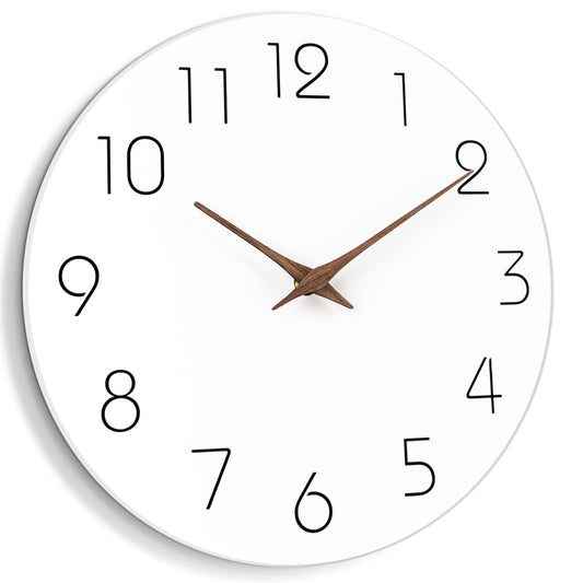 Mosewa Wall Clock 12 Inch Silent Non Ticking Wood Wall Clocks Battery Operated - Wooden White Modern Office Simple Minimalist Clock Decorative for Kitchen,Home,Bathroom,Living Room(12" White)