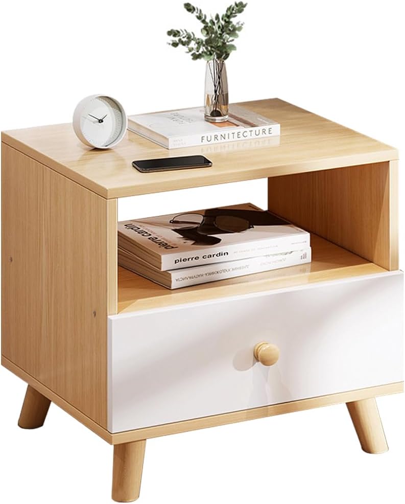 NightStand, Mid-Century Modern Bedside Tables with Storage Shelf and Drawer, Sofa Side Table for Living Room, Small Side Table, Night Stand for Bedroom (48 * 35 * 50cm)